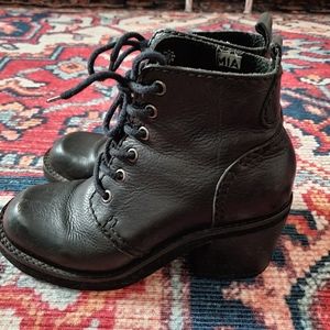 Chunky Heel Square Toe Vintage Leather Boots